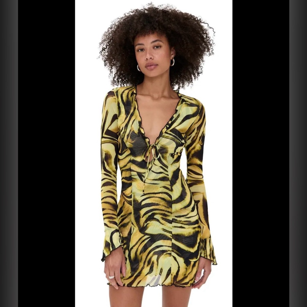 RESA Print Long-Sleeve Wrap Mini Dress - Yellow/Black